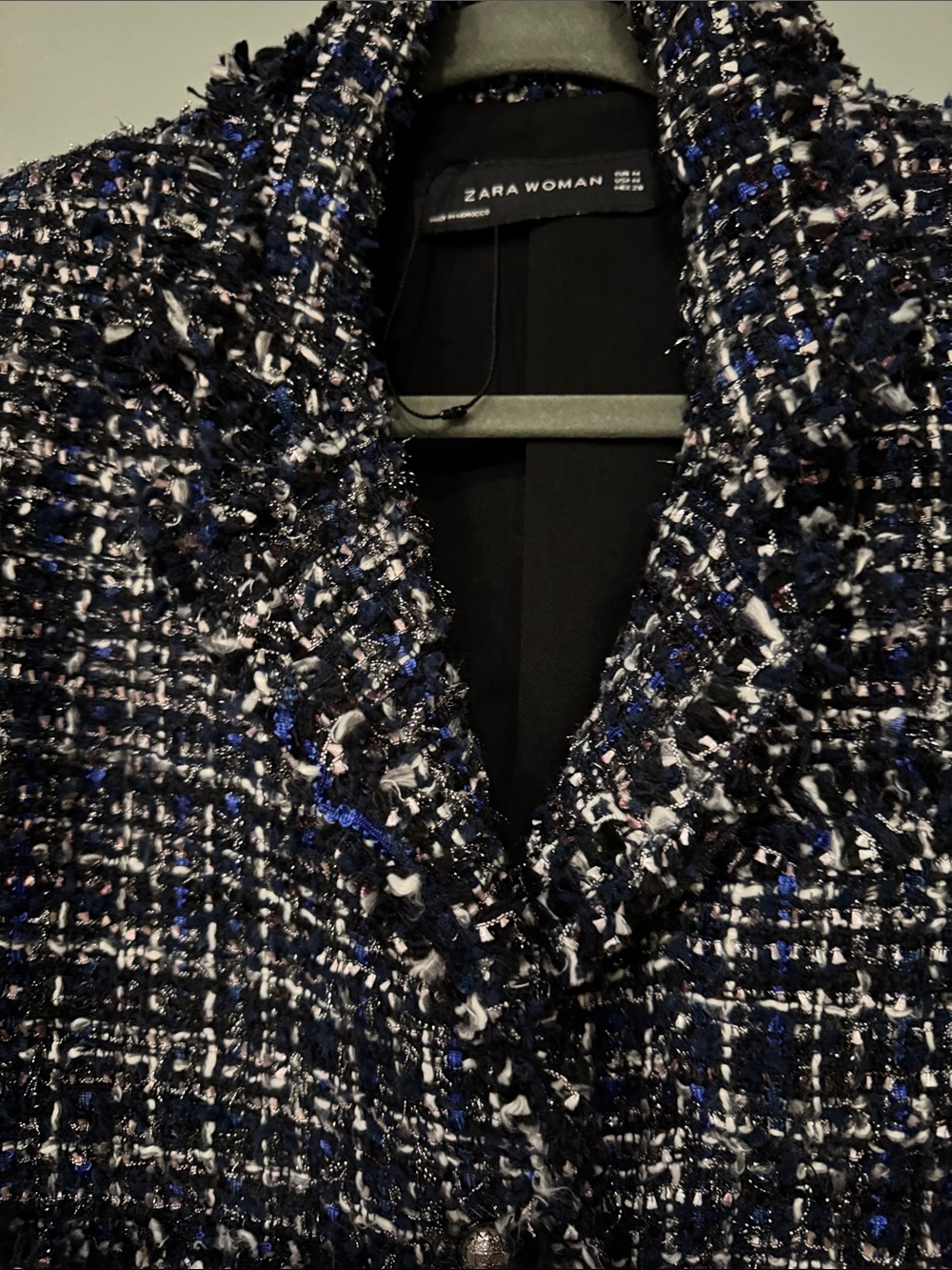 Embellished Boucle Blazer Size M Navy Blue / Metallic